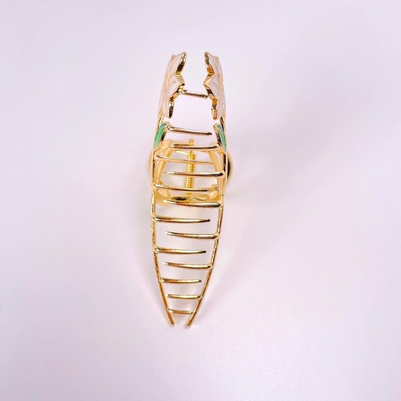 NEW Gold Metal White Lily Green Leaves Hair Claw - Picture 7 of 10